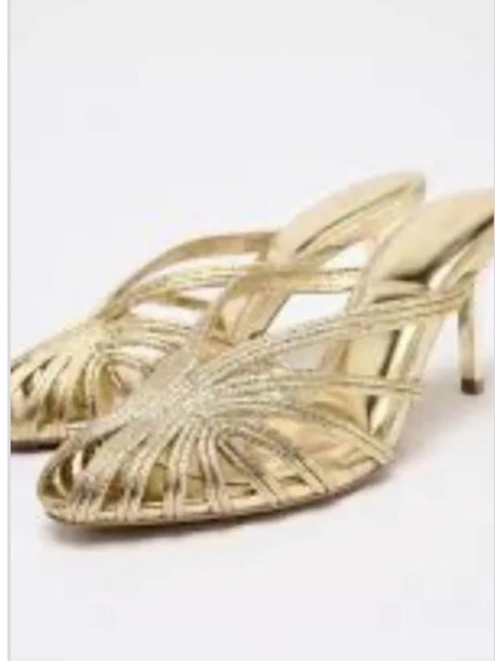 Zara metallic Gold cage Mid-Heel Mules